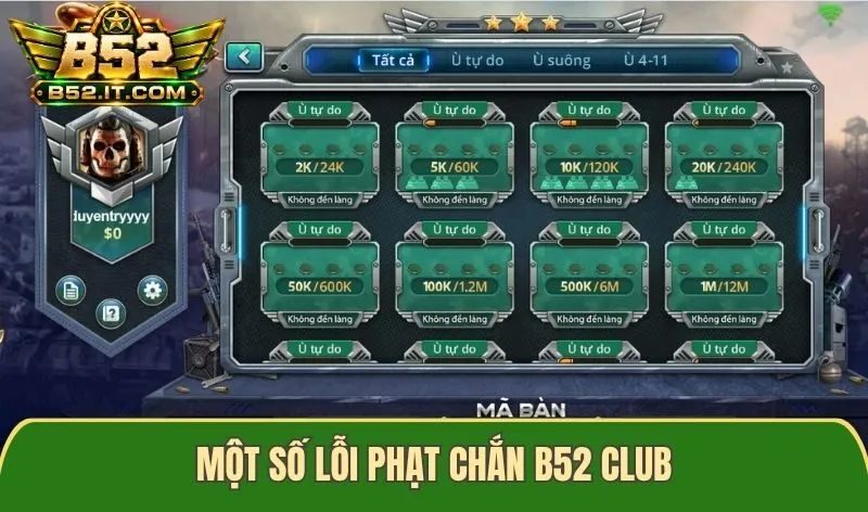 Một số lỗi phạt Chắn B52 club