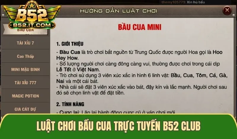 Luật chơi Bầu cua trực tuyến B52 club