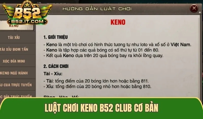 Luật chơi Keno B52 Club cơ bản