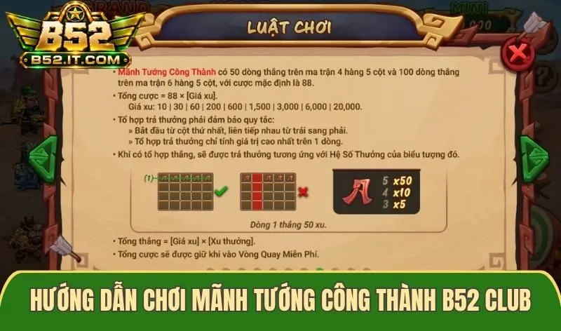 Hướng dẫn chơi Mãnh Tướng Công Thành B52 Club