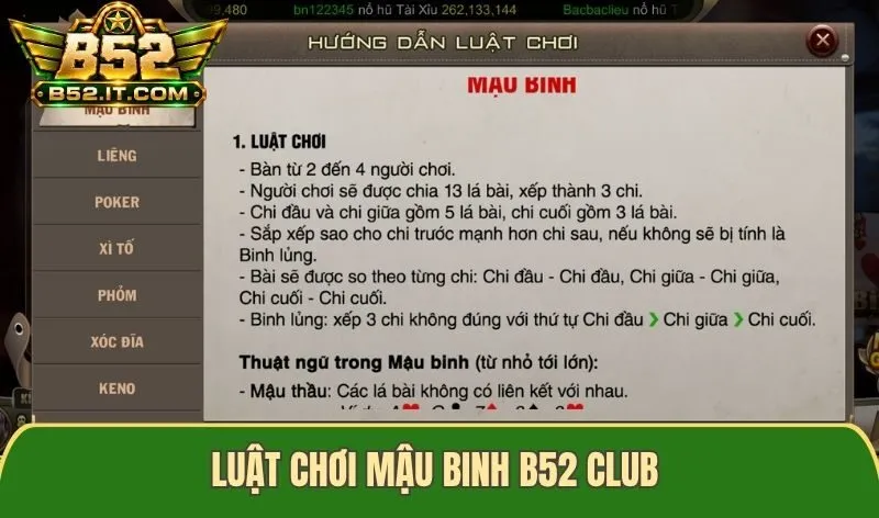 Luật chơi Mậu binh B52 club mới nhấ