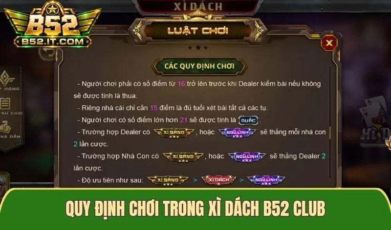 Quy định chơi trong xì dách B52 club