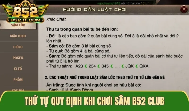 Cách chia và thứ tự quy định khi chơi Sâm B52 club
