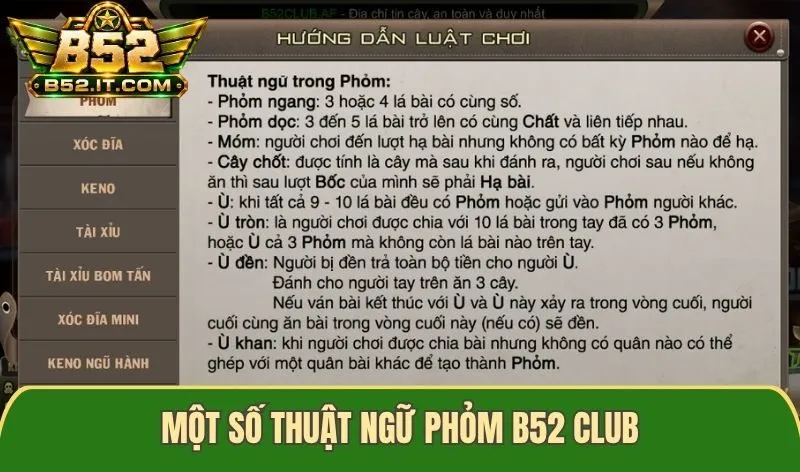 Một số thuật ngữ phỏm B52 club