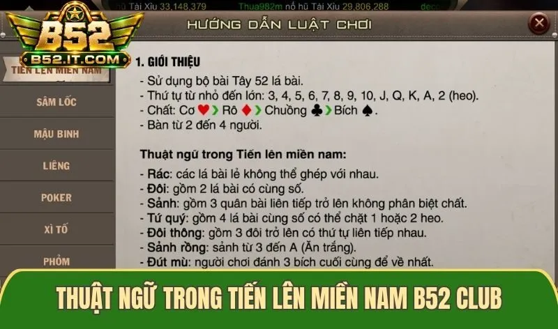 Thuật ngữ trong Tiến lên miền Nam B52 club